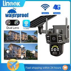 Linook-cámara IP de seguridad exterior V380, lente dual 4K, 10X, WIFI inalámbrico, circuito cerrado solar, 4G, sim, CCTV