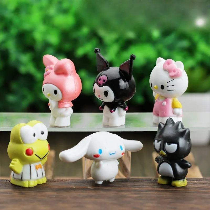 Figuras de Hello Kitty de Sanrio para niños, 6 piezas, figuras de Anime, Kuromi Cinnamoroll Q, modelo de decoración para Tartas, regalos de cumpleaños