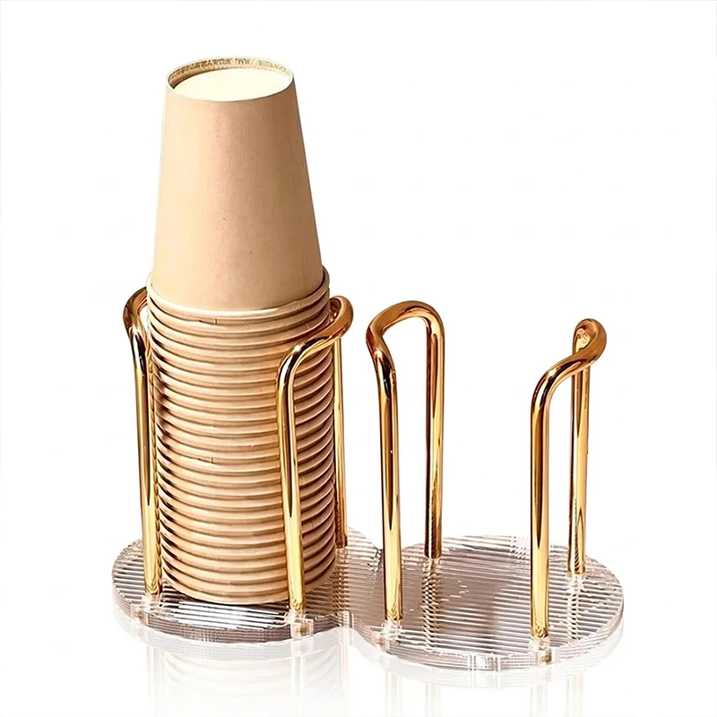 Two Slots Cup Dispenser Holder for Disposable Paper Plastic Cups Up to 14oz Coffee Cup Lid Organizer Countertop Storage Rack Kitchen Bar Restaurant Breakroom Office Bathroom view 2