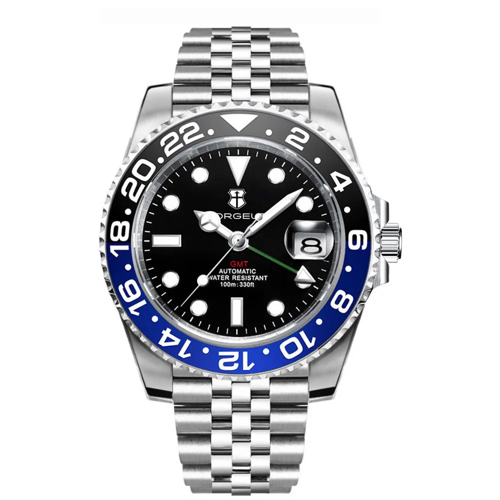 New Custom Men Corgeut Logo Mechanical Wristwatch Luminous GMT Watch NH34 Movement Sapphire Glass 10Bar Male Clock Reloj Hombre