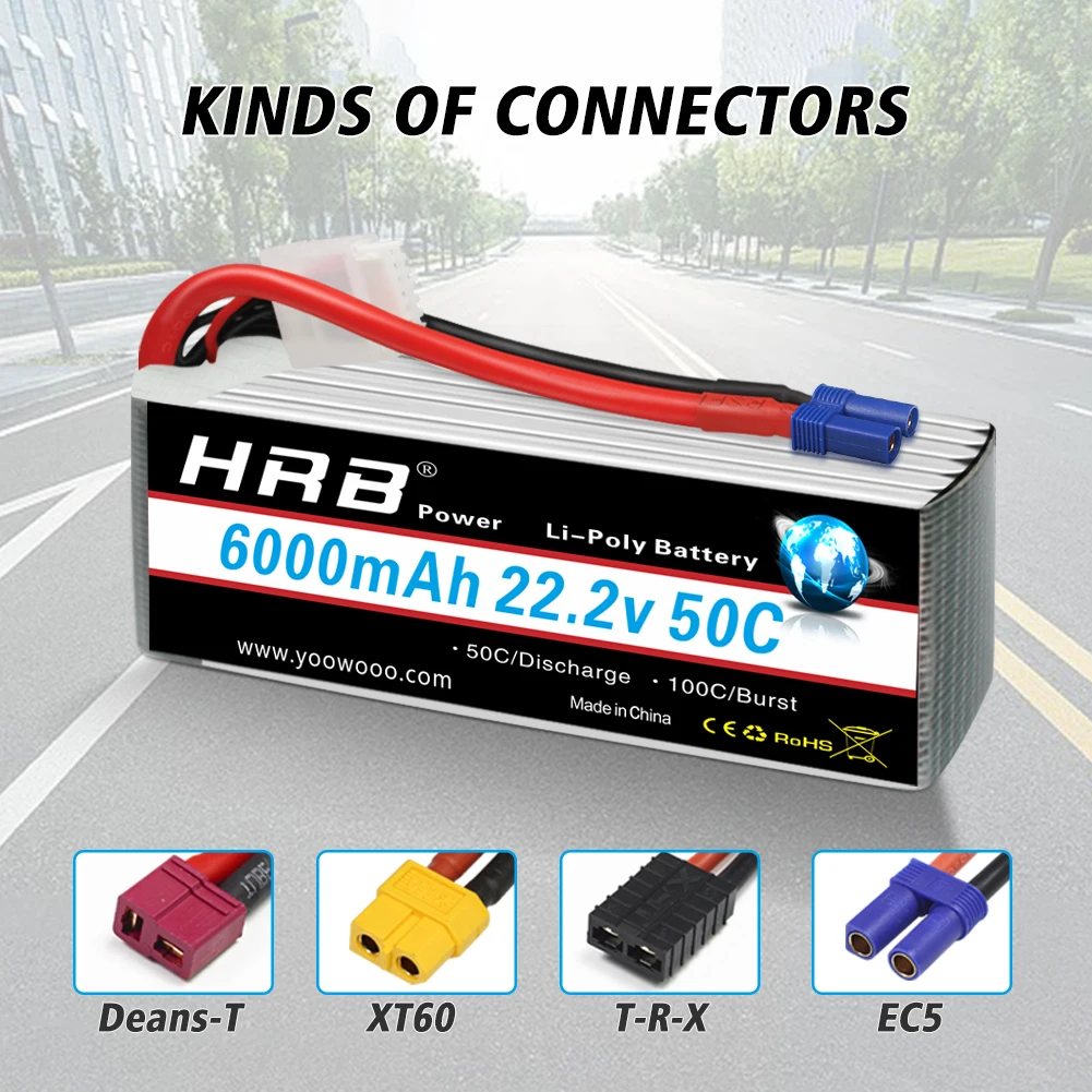 1/2pcs HRB 22.2v 6000mah 6S Lipo Battery 50C With EC5 Connector for RC Car Arrma Monster Truck RC helicopter Fpv Drones RC Boat