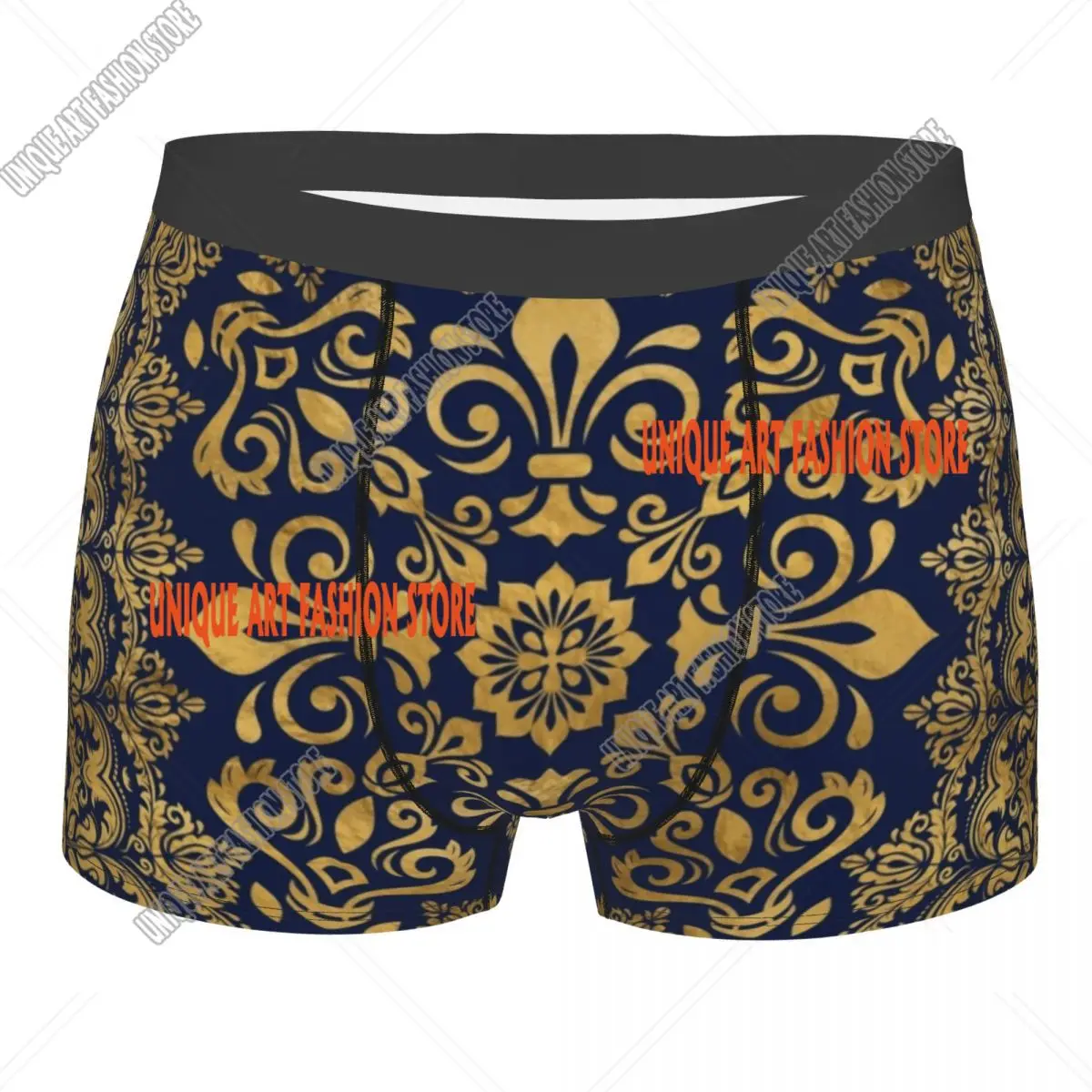 Custom Novelty Oriental Damask Fleur De Lis Boxers Shorts Underpants Comfortable Fleur-De-Lys Lily Flower Briefs Underwear