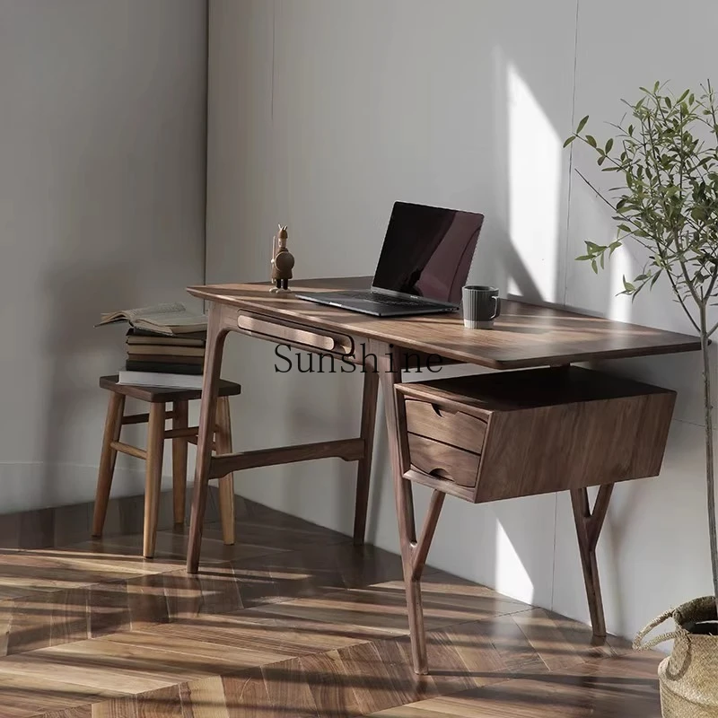

Nordic solid wood single desk, Japanese-style simple creative home computer, black walnut, writing desk