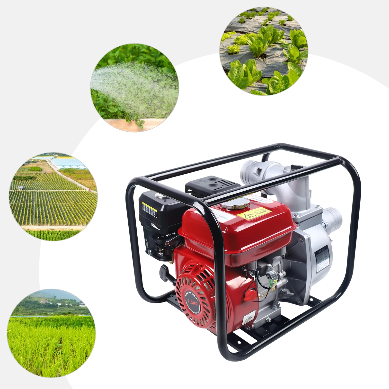 Gasoline Engine Water Pump, 3 Inch 7.5 HP 4 Stroke Gas Powered Trash Water Transfer Pump High Pressure Pump For Irrigation Pool