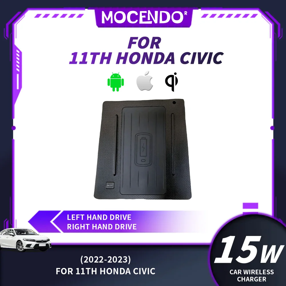 

15W Wireless Charger for Honda Civic 2022-2023 Fast Charging Plate Center Console Phone Holder Car Charging Stand