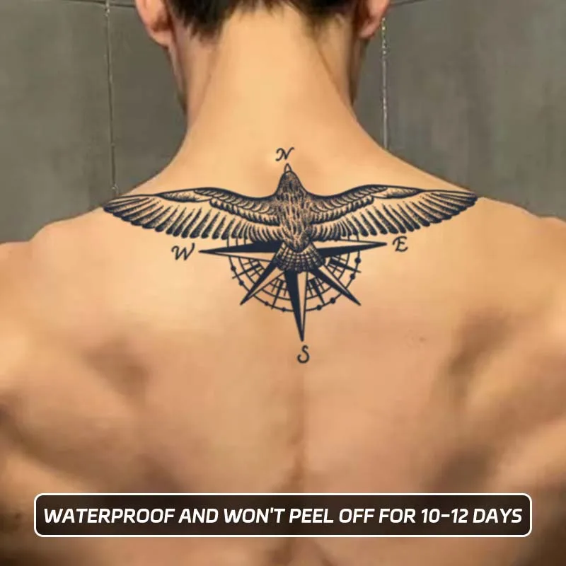 Long-lasting waterproof tattoo sticker non-reflective temporary tattoo eagle compass pattern fake tattoo on back of arm