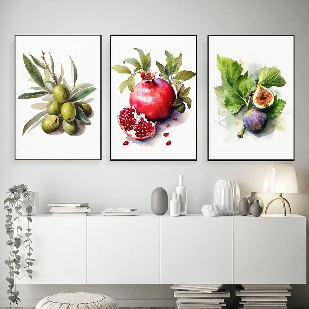 The Mediterranean Fruit Collection Pomegranate Olive Fig Poster Print Wall Art Pictures Canvas Painting Living Room Home Decor