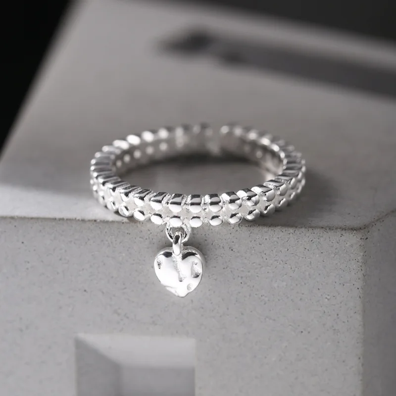 Women's Irregular Adjustable 925 Sterling Silver Heart Ring