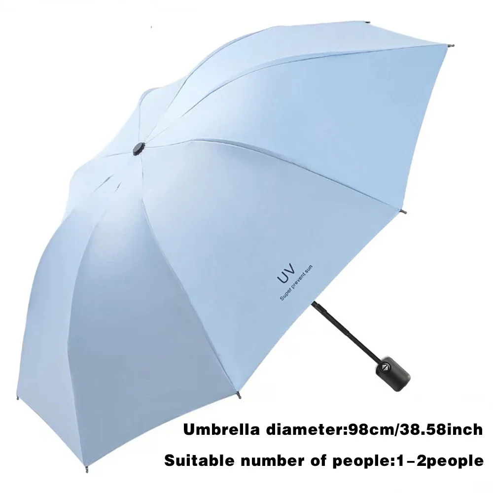 Parapluie automatique portable, protection solaire, poignée bleue, pliable, impression violette, pour voyage, soleil, touriste