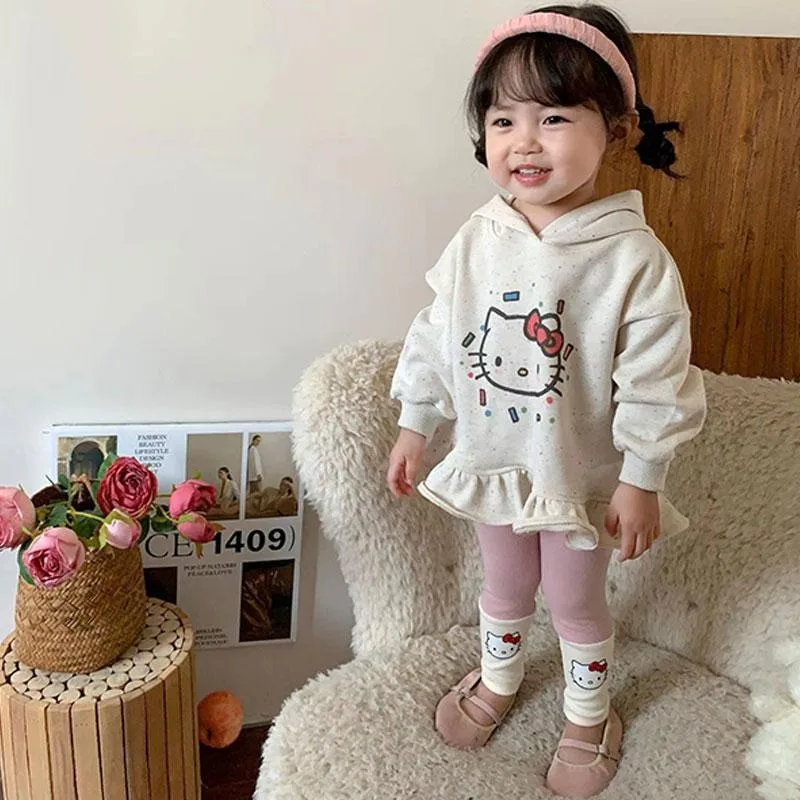 

Kawaii Hello Kitty Sanrio Cute Cartoon Hooded Sweatshirt Student Children Comfortable Warm Tracksuit Pants Hoodie Gift for Kids