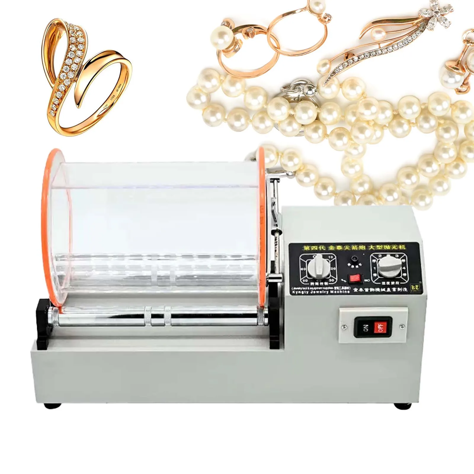 

KT-1320 Jewelry Polisher Tumbler: 16kg Capacity, Mini Rotary Tumbler Machine with Timer, Finisher for Jewelry and Gemstones