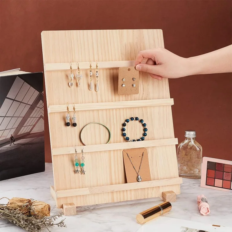 

Деревянная подставка для ювелирных изделий, держатель для сережек, подставка для ювелирных изделий, съемная витрина с прорезями для демонстрации браслетов