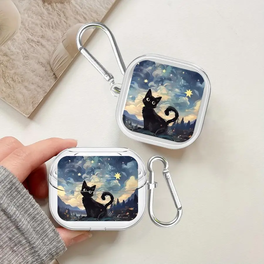 

Catoon Cute Kitty Case For Samsung Galaxy Buds 3Pro Live 3 FE 2Pro 2 4 Pro 4Pro Clear Earphone Cases Cover With Hook