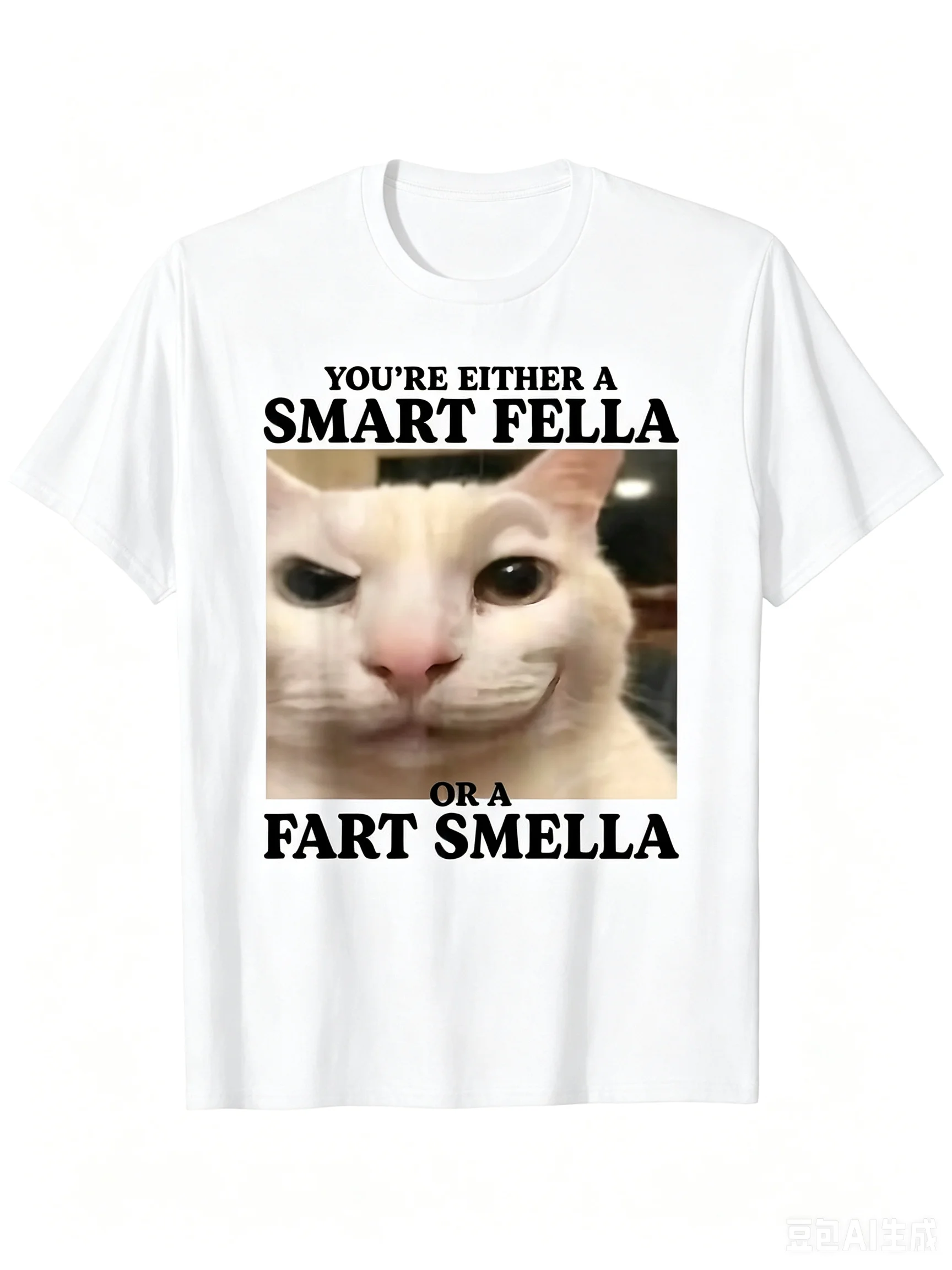 You'Re Either a Smart Fella Or a Fart Smella Funny Cat Meme T-Shirt Men And Women Outdoor Short-Sleeved T-Shirts.