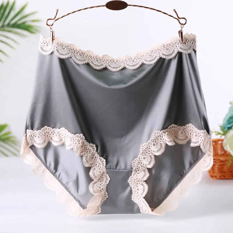 Plus Size Women Panties Soft Ice Silk Seemless Underpants High Waist Knickers Lace Briefs Summer Breathable Underwear 55-120kg