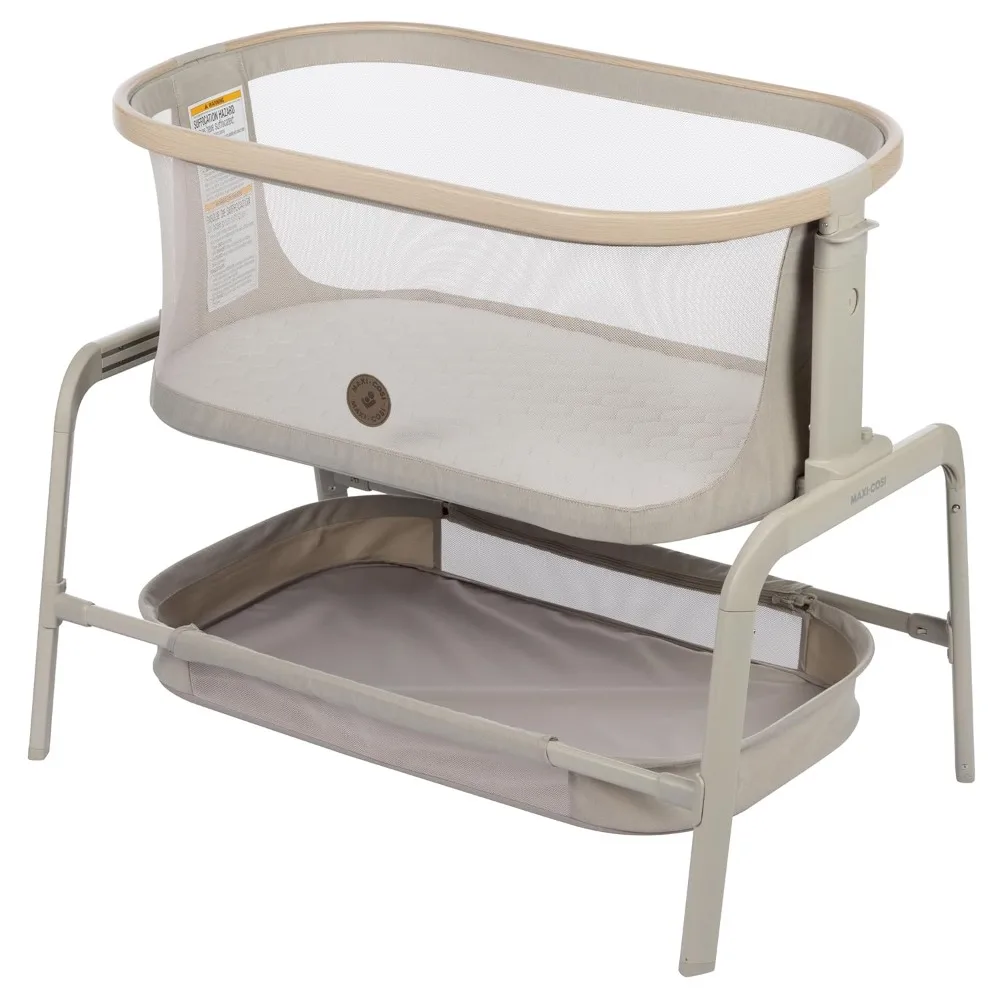 Bassinet klasik Oat: keranjang bayi portabel, tempat tidur bayi di samping tempat tidur, tinggi dapat disesuaikan, jaring berongga, Penyimpanan besar