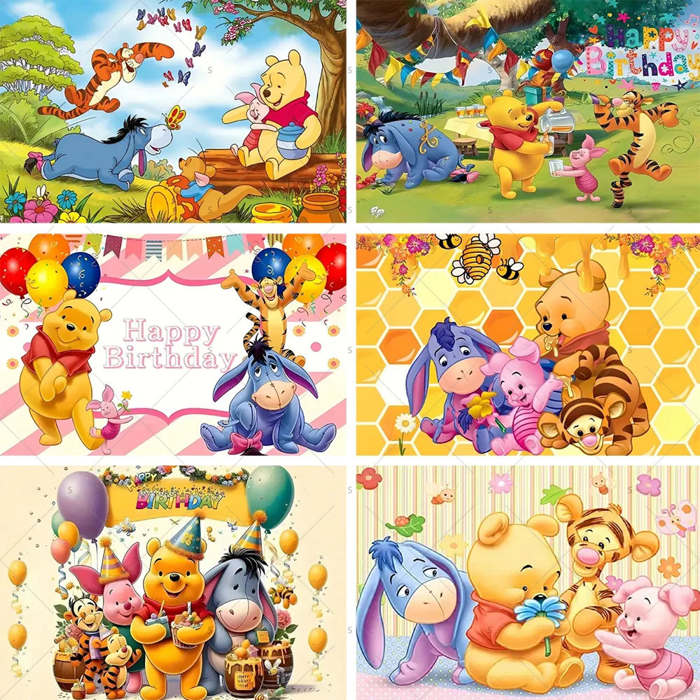 

Winnie The Pooh Children Birthday Party Decoration Backdrop Baby Shower Supplies Banner Photography Background Photo Kid Gift