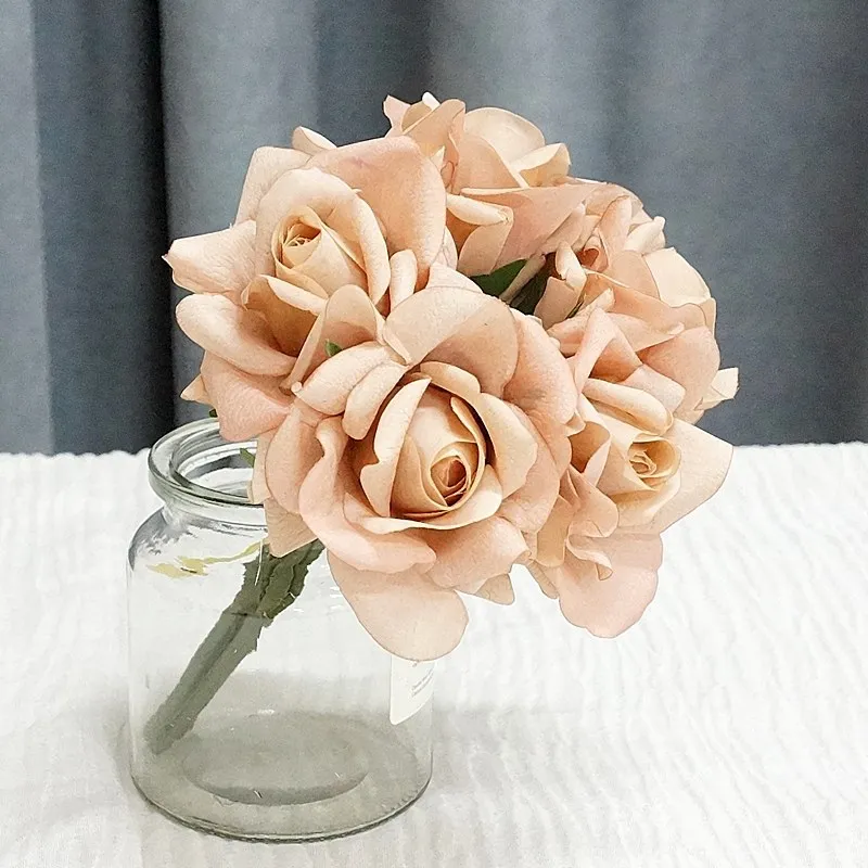 Moisturizing 5Head Rose Flower Bouquet Latex Real Touch Artificial Flowers Wedding Bridal Bouquet Birthday Party Home Decor Rose