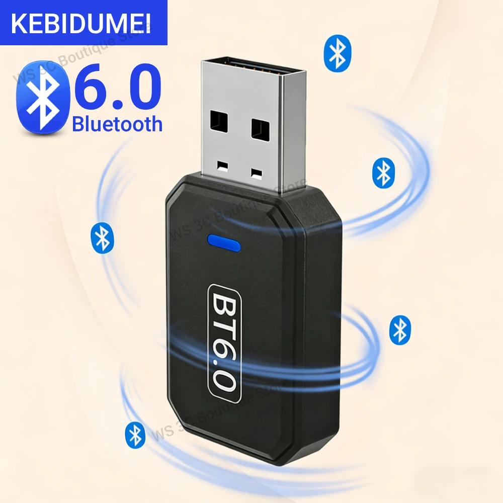 

USB Bluetooth Adapter Bluetooth 6.0 Dongle Driver free for PC Win11/10/8.1 Bluetooth Receiver & Transmitter for Keyboard/Mouse
