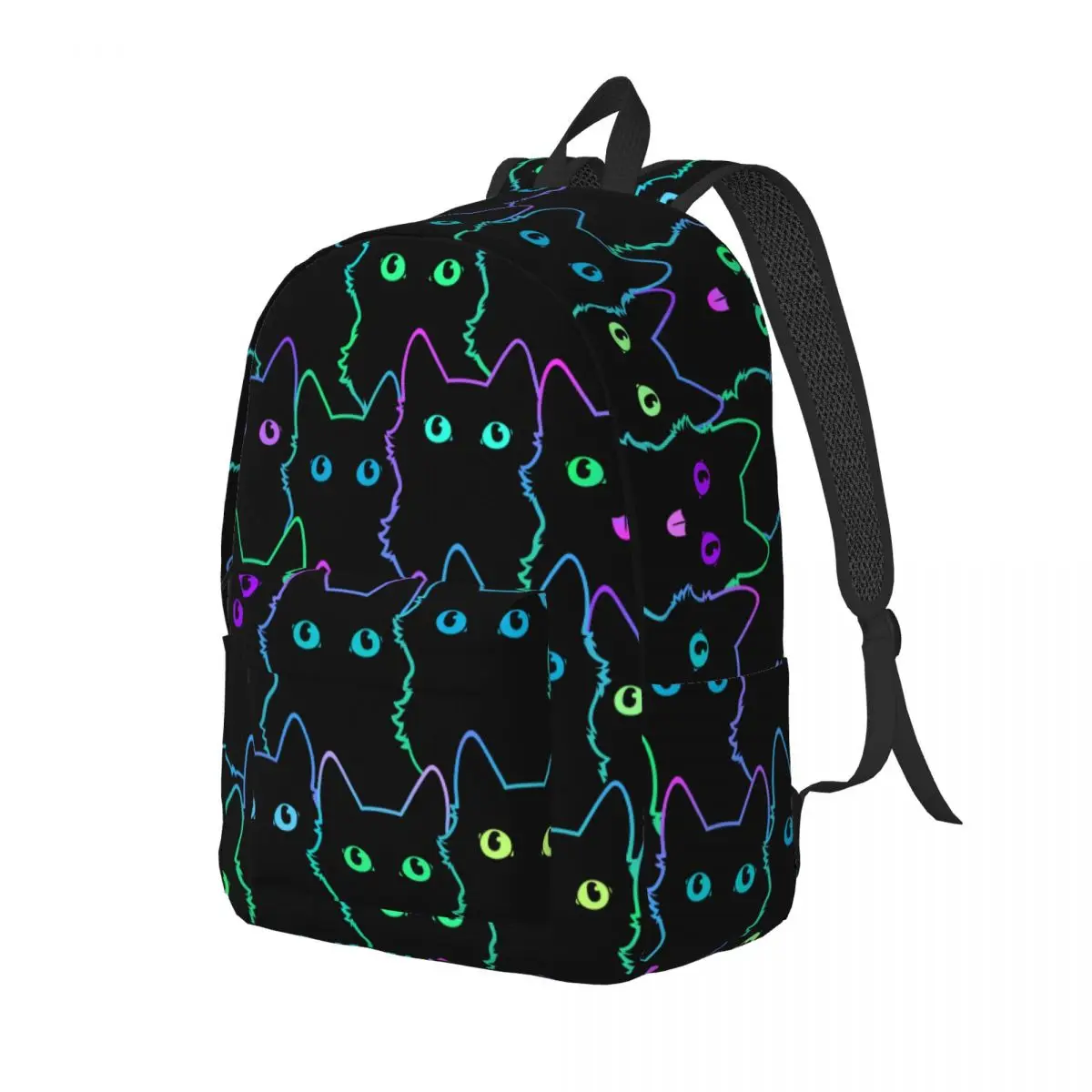 Mochila de lona gato preto para homens e mulheres, mochila de trabalho estudantil, sacos portáteis, presente de moda, fofo