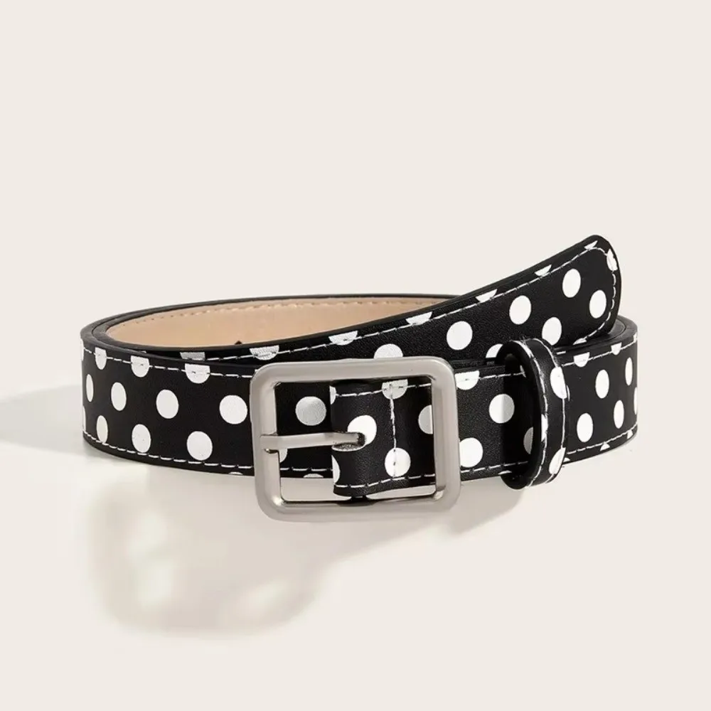 Trendy Vintage Polk Dot Women Belts PU Leather Pin Buckle Belt Waistband Y2K Girls Jeans Belts Waist Strap Gift