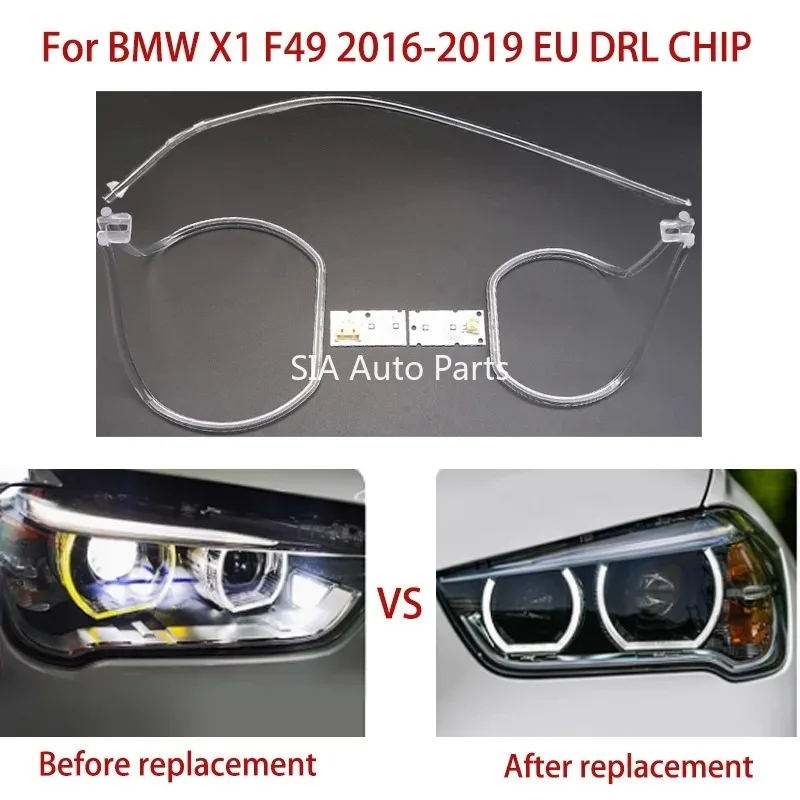 

Для BMW X1 F49 2016-2019 кабелепроводные полосы, запасные части для бровей, европейский балласт, белый свет, ангельский глаз, автомобильный чип DRL, фара