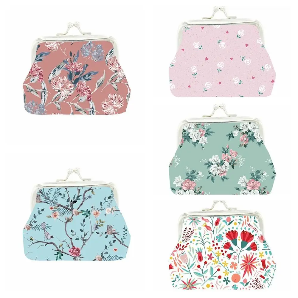 Fashion Flower Printing Coin Purses Girl Hasp Wallet Ladies Small Item Bag PU Leather Key Card Holder Wallet