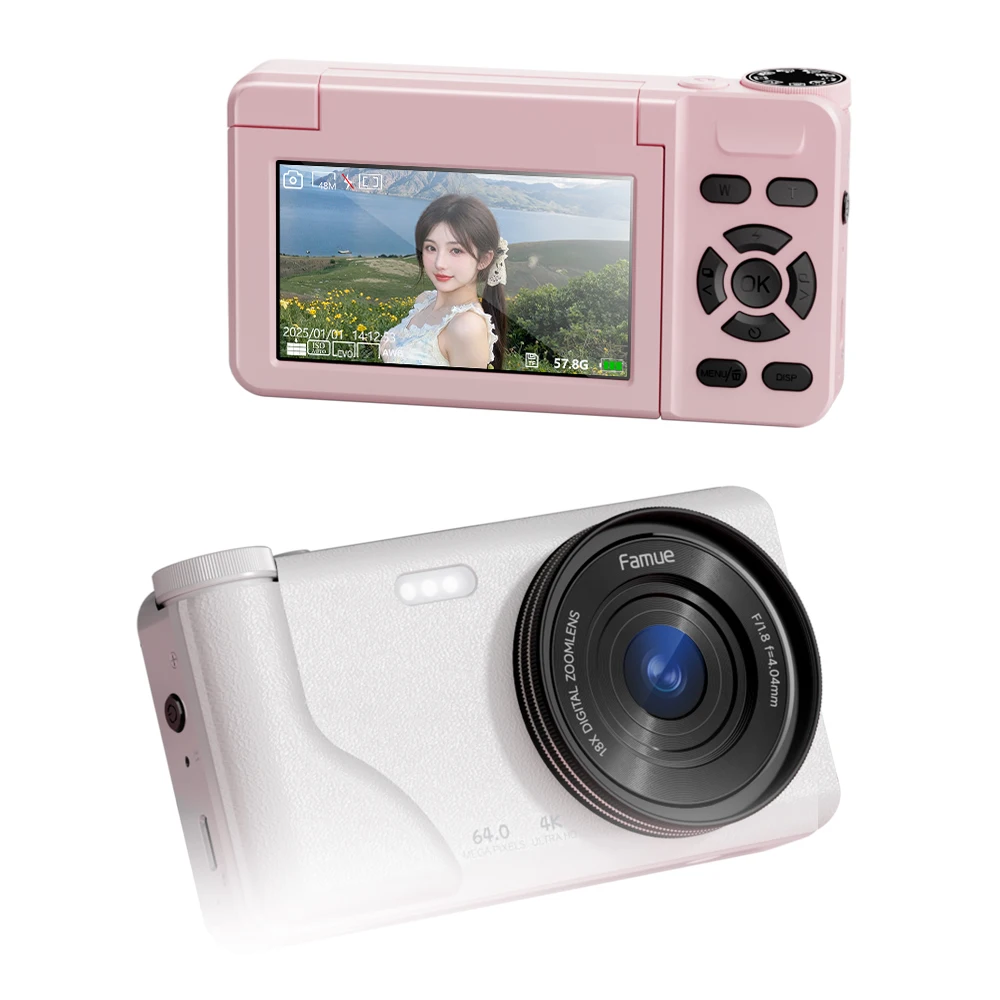 كاميرا رقمية للطلاب 64G Famue FC02 بدقة 64 ميجابكسل - فيديو بدقة 4K، زووم بصري 18X، مستشعر CCD، وضع التجميل، بطارية ليثيوم، هدية مثالية باللون الوردي #5