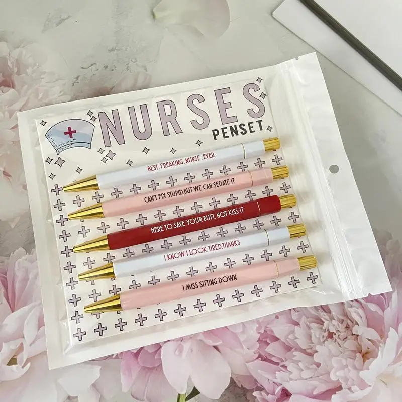 Funny Ballpoint Pen Set 5X Inspirational Nurse Pen Portable Inspirational Nurse Pen Cartoon Black Ink School Pen For School