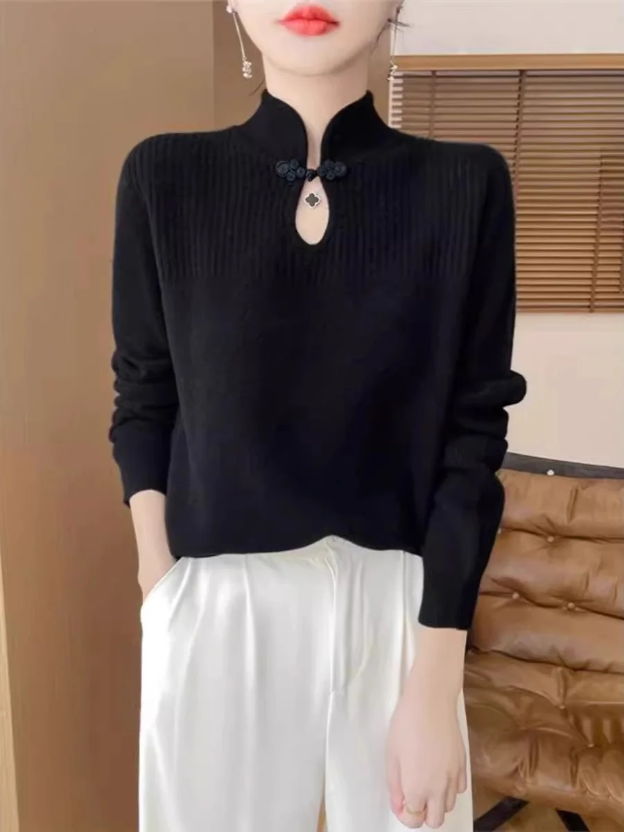Fashionable Woolen Knitted Sweater Women's Long Sleeve Overhead Pineapple Needle Autumn New Style Elegant Pullover Necktie