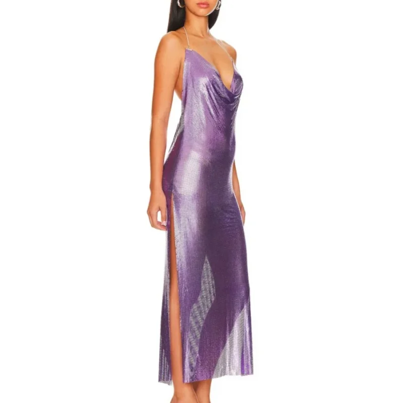 

Women's sexy side slit Evening gown Backless sleeveless Cocktail Dress Sequined Tea-Length party ball dress