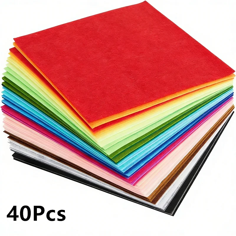 40Pcs/Set Hard Felt Suitable For Diy Collage Sewing Project Decoration, Used For Handmade Square Fabric Pieces Various Colors