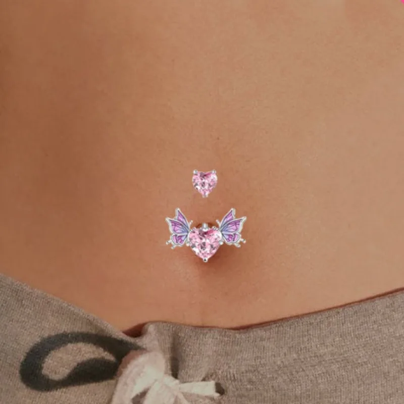 Surgical Steel Belly Piercing Jewelry Belly Button Rings for Women Angel Heart Dangle Navel Rings Body Jewelry Jewelry