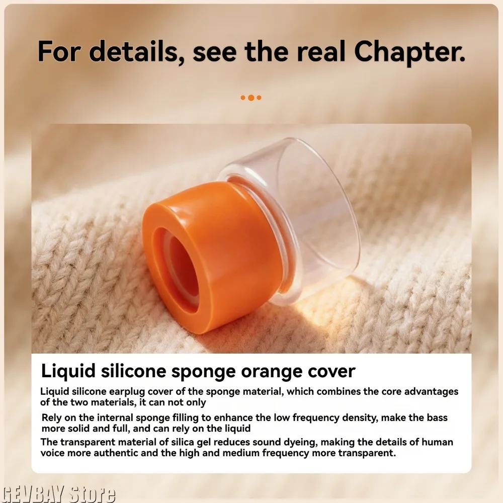 Liquid Silicone Sponge Ear Tips for Sony WF-1000XM6 Headphones Earbuds Noise-Canceling Orange Accessories for XM5/XM4 Ear Plugs view 4