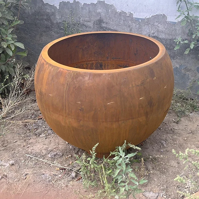 Outdoor corten steel round flower pot rusted metal planter corten flower pot