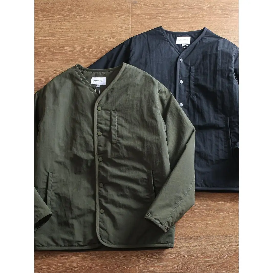 سترة شتوية رجالية سميكة خفيفة الوزن من القطن بياقة على شكل V مبطنة ملابس خارجية عادية دافئة شعبية للشباب بأكمام طويلة من أليا... #2