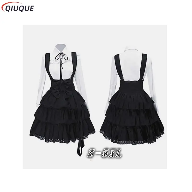 Femmes Classique Lolita Robe Vintage Femmes Tenues Cosplay Anime Inspirée Bol Manches sulfNoir Longueur Genou Chemise Robe S-5XL