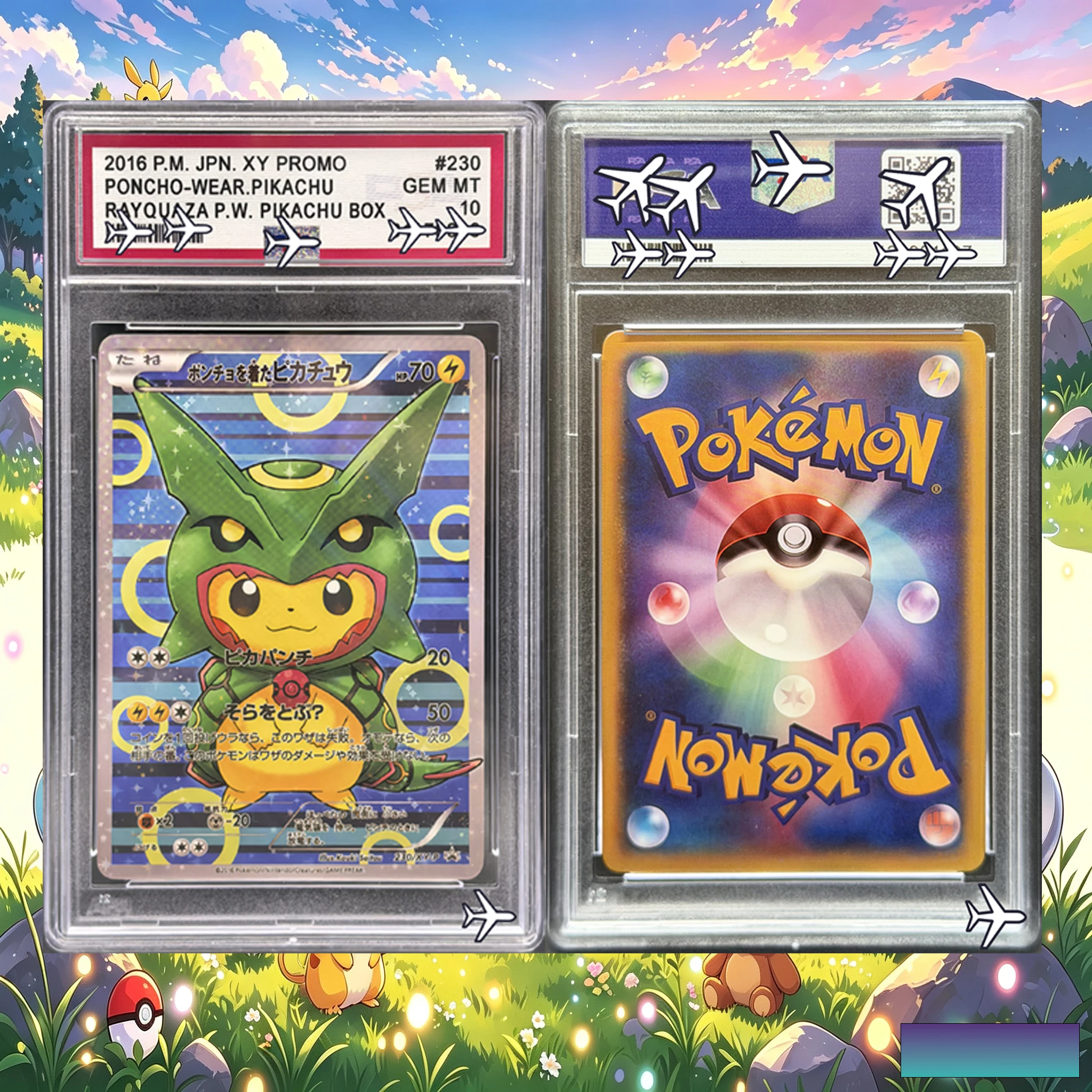 PTCG 2016 Poncho-Wearing Pikachu Rayquaza 230/XY-P Holo Custom Art Card - Pokemon Japanese XY Promo Replica Collection