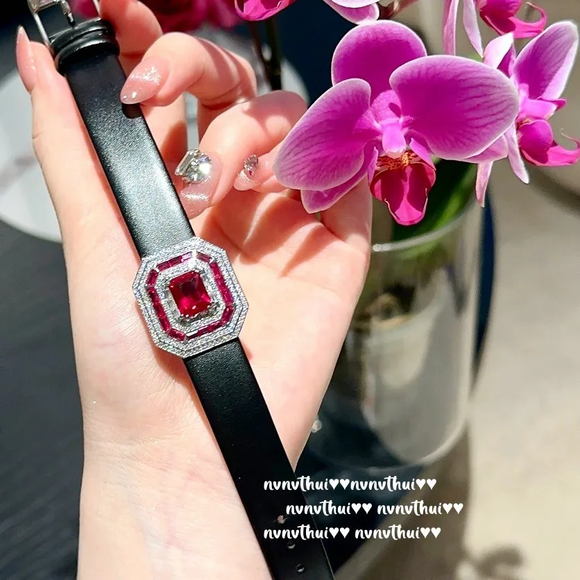 8*10 Labor Rubin Edelstein Zirkon Armreifen Armband für Frauen Silber Farbe Luxus Mode Vintage Armband mit Pu Gürtel neu