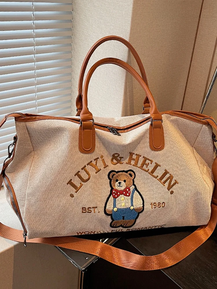 large-capacity-travel-bag-handheld-luggage-bag-fitness-bag-for-short-trips-women's-style-men's-style-casual-cartoon-pattern