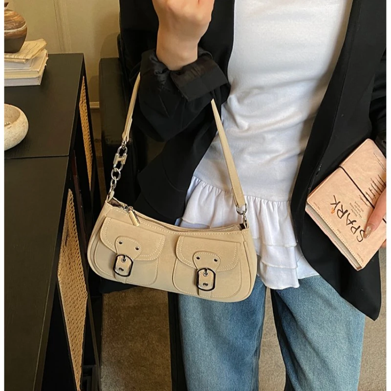 

Women's Brown Vintage Hobo Shoulder Bag with Front Pockets, for Daily Office, Streetwear, Weekend Travel, Shopping & Errands