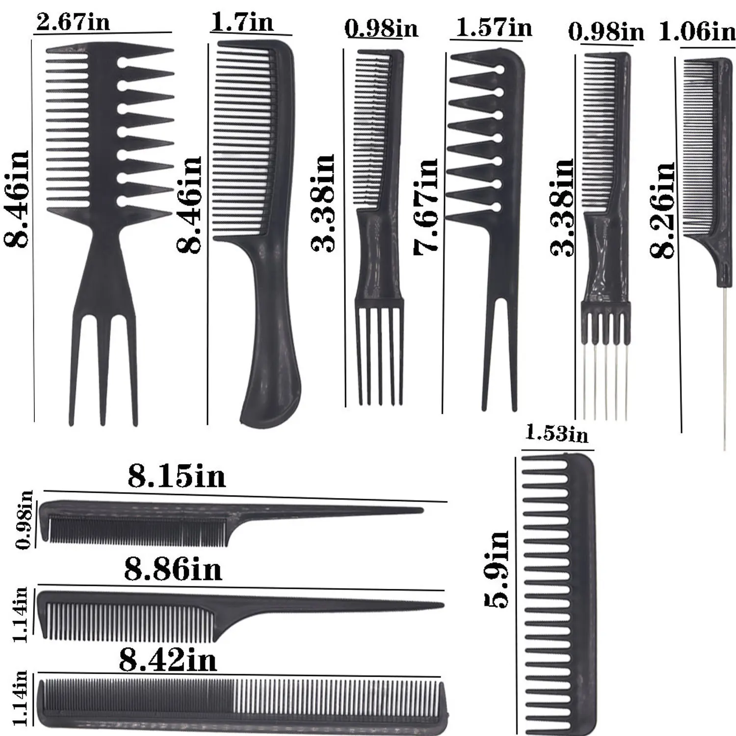 FnLune 10 Piece Hair Comb Set, Anti-static Styling Comb, Heat-resistant Comb Set Suitable for Hair Salons Essential for Home