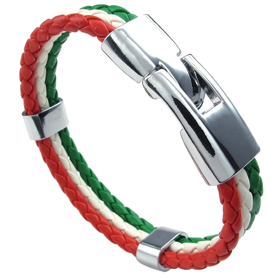 Jewelry bracelet, Italian flag bangle, leather alloy, for men's women, green white red (width 14 mm, length 23 cm)