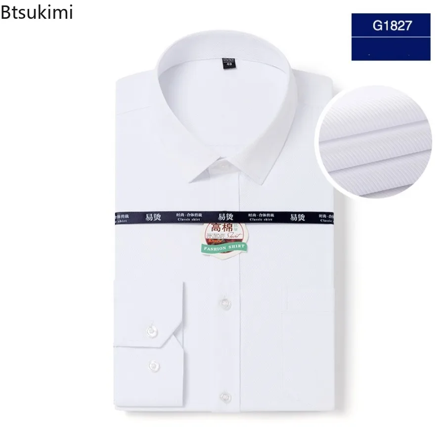 

High Quality Cotton Men's Dress Long Sleeve Shirt 2025 Spring Autumn New Solid Male Fashion Regular Fit Stripe Business Shirts