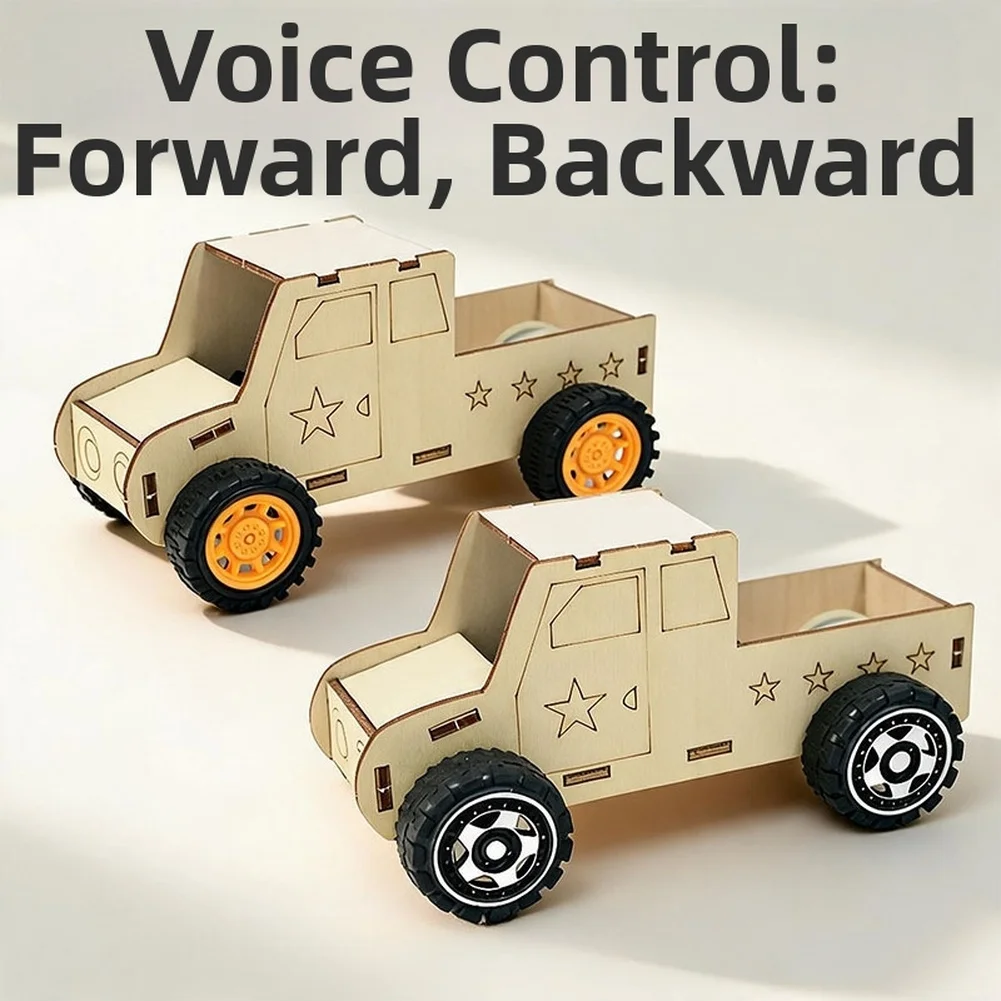 1PC Wood Voice-Controlled Car Science Experiment Kit 14x8x7cm DIY Car For  Enhances Problem-solving Skills And Creativity