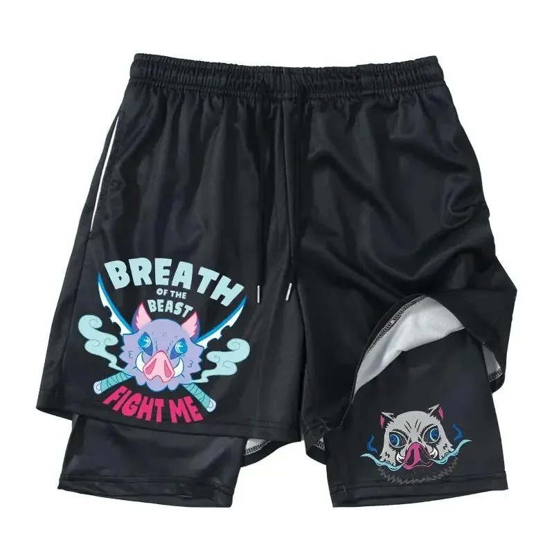 اليابانية أنيمي شيطان القاتل الطرفية جديد السراويل الرجال تشغيل الصيف طبقة مزدوجة بناطيل الشواطئ فضفاضة كبيرة الحجم السراويل غير رسمية #3