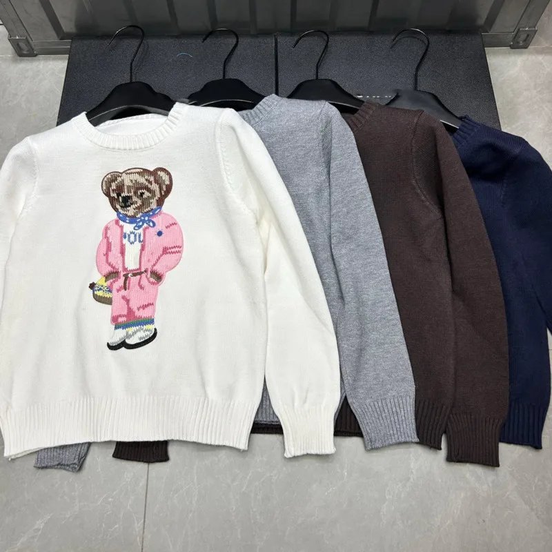 عالية الجودة ضوء الفاخرة الفرنسية الدب المطرزة محبوك سترة للنساء موضة جديدة عادية فضفاض البلوز القمم تسحب فام