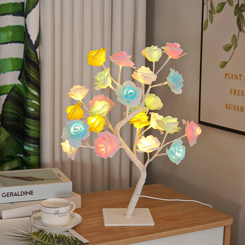 Lampa stołowa 36LED/108LED, sznurek różowego światła, lampki nocne w kształcie drzewa, oświetlenie zasilane przez USB, dla dziewczynki kochanku Party Camping letni wystrój