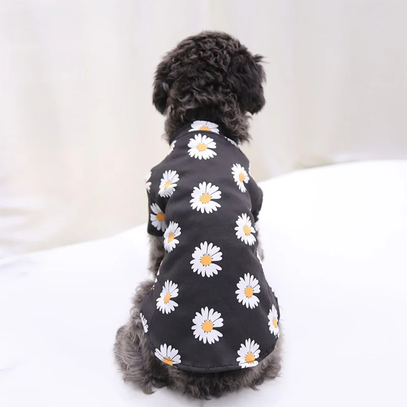 Little Daisy Short Sleeve Sweatshirt for Small Dogs Milk Silk Soft Cat Coat Overall Lovely Puppy Leisure Pink Color Pet Clothes