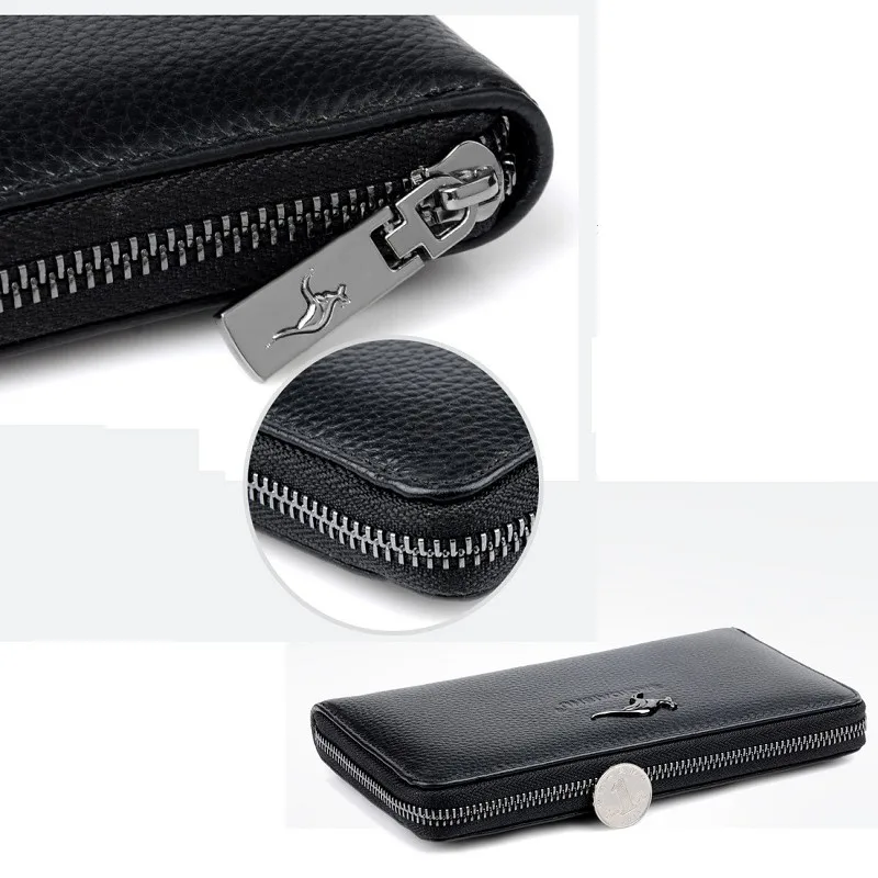 Men's Genuine Leather Cowhide Long Wallet Clutch Card Holder with Mobile Pocket Handbag for Male